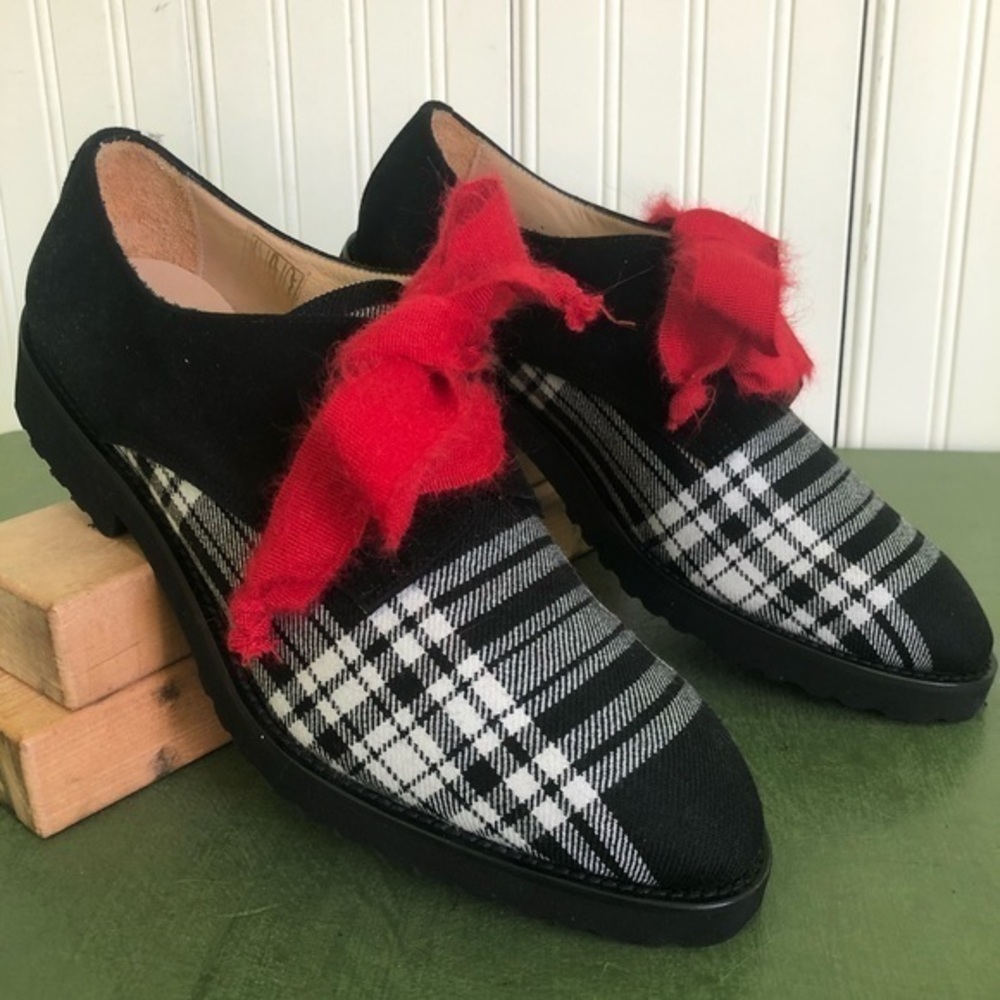 Diane B Plaid Suede Oxfords w Red Burlap Laces